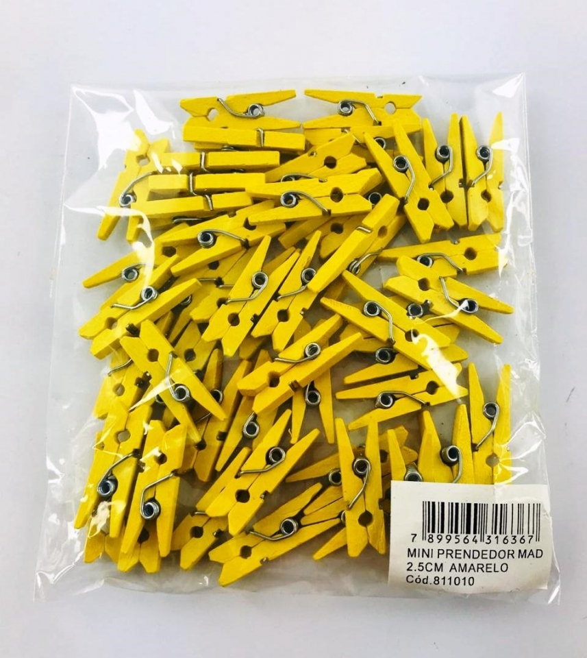 Mini Prendedor de Madeira - Amarelo