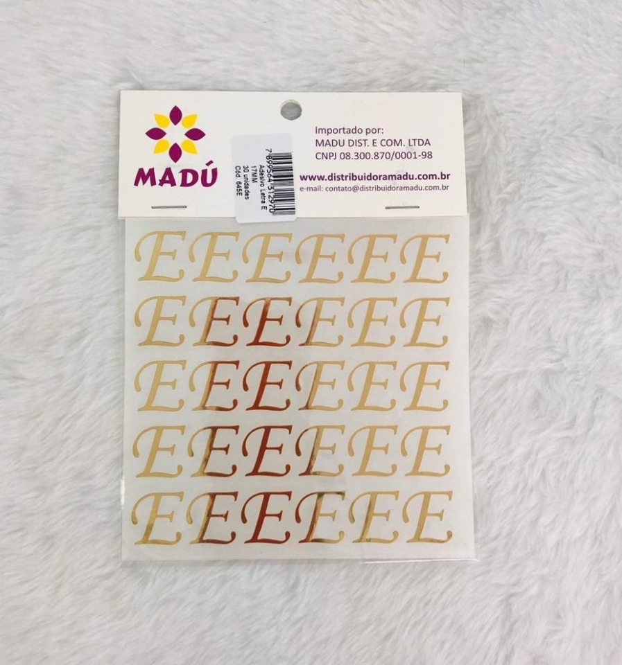 Letra E Adesiva em Cartela - Dourada