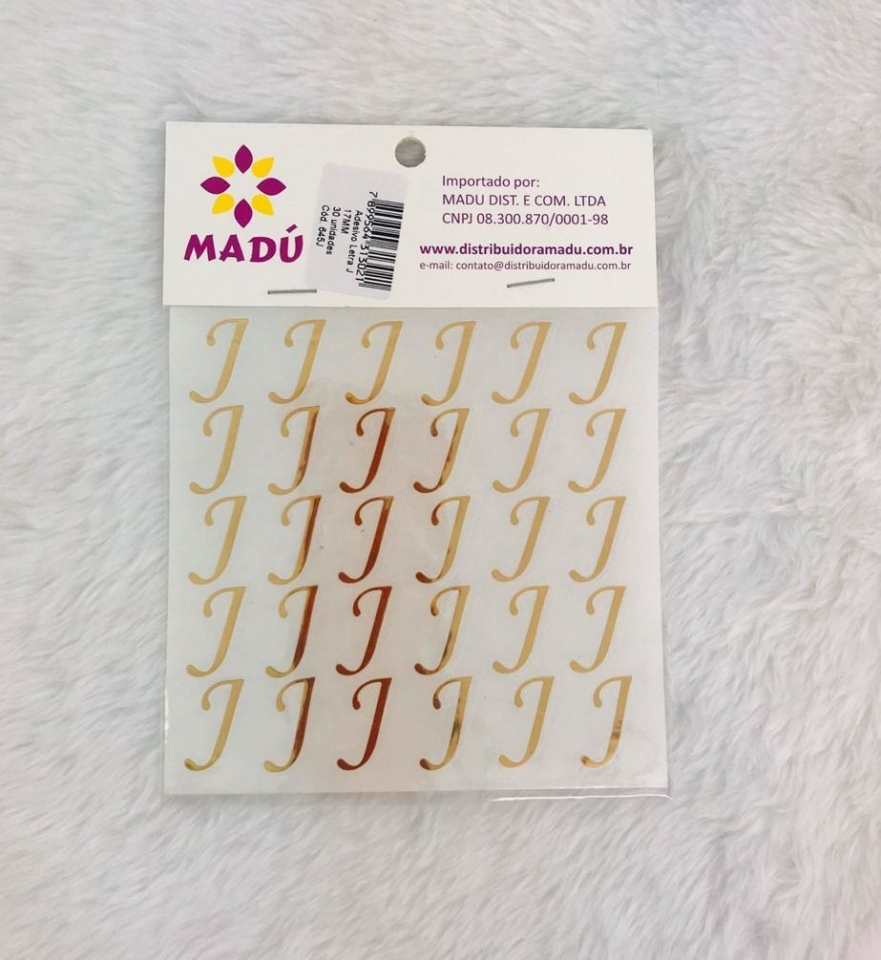 Letra J Adesiva em Cartela - Dourada