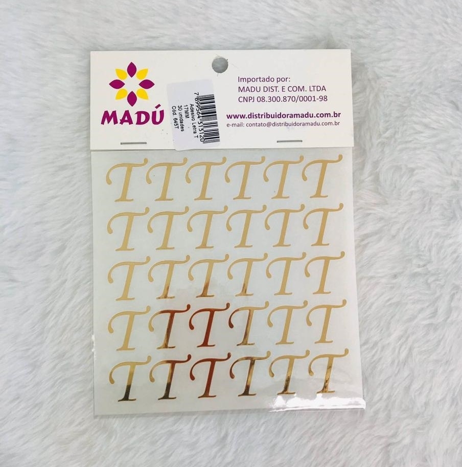 Letra T Adesiva em Cartela - Dourada