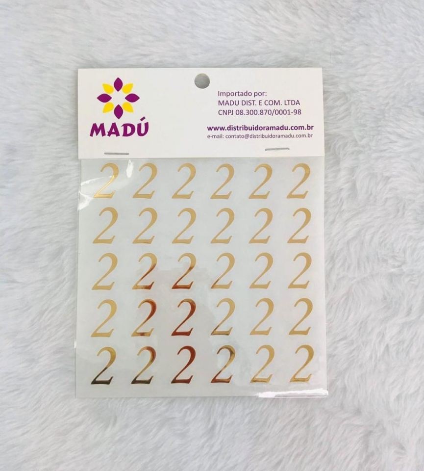 Número 2 Adesivo em Cartela - Dourada