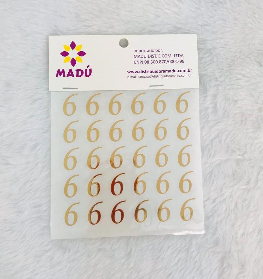 Número 6 Adesivo em Cartela - Dourada