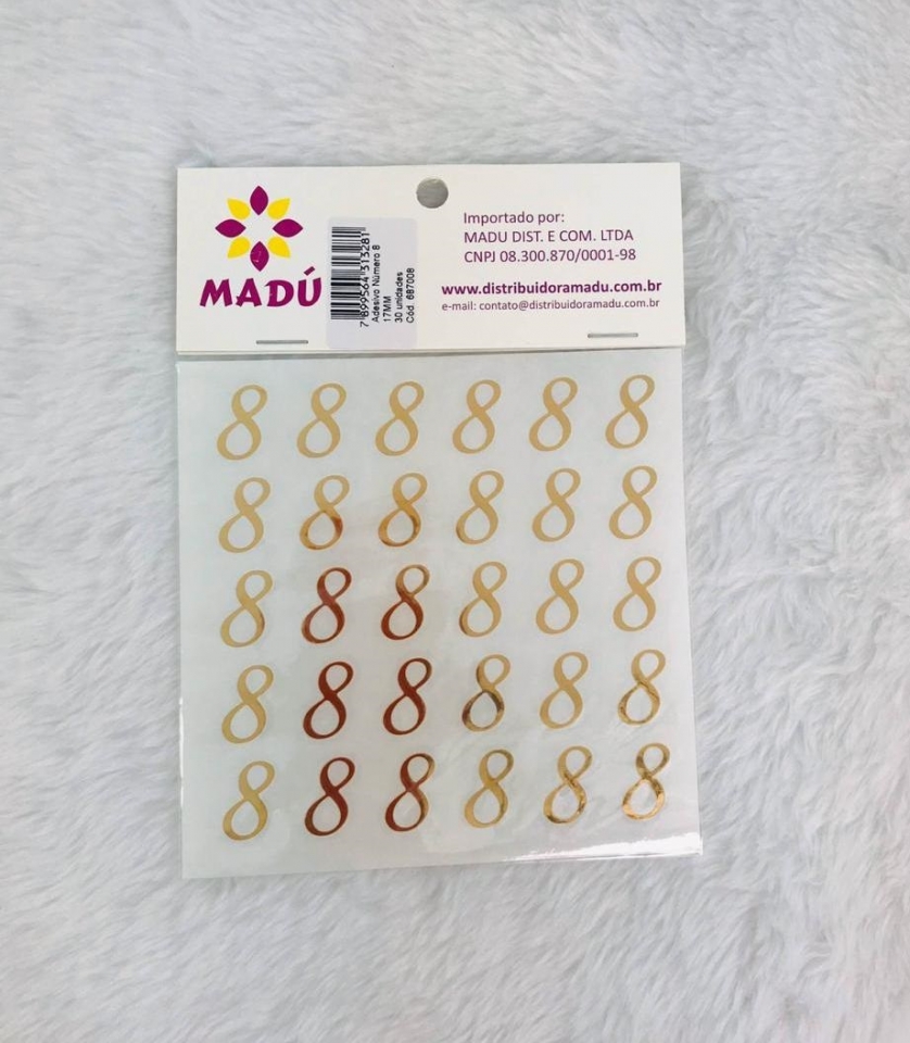 Número 8 Adesivo em Cartela - Dourada