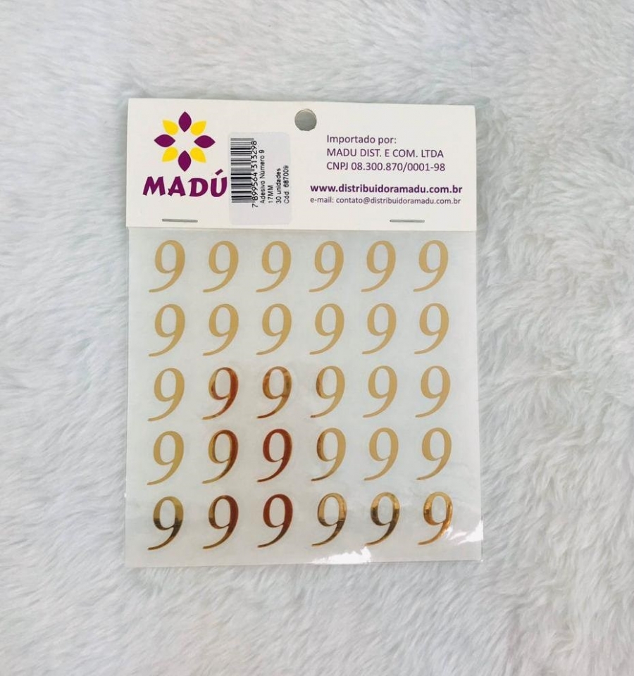 Número 9 Adesivo em Cartela - Dourada