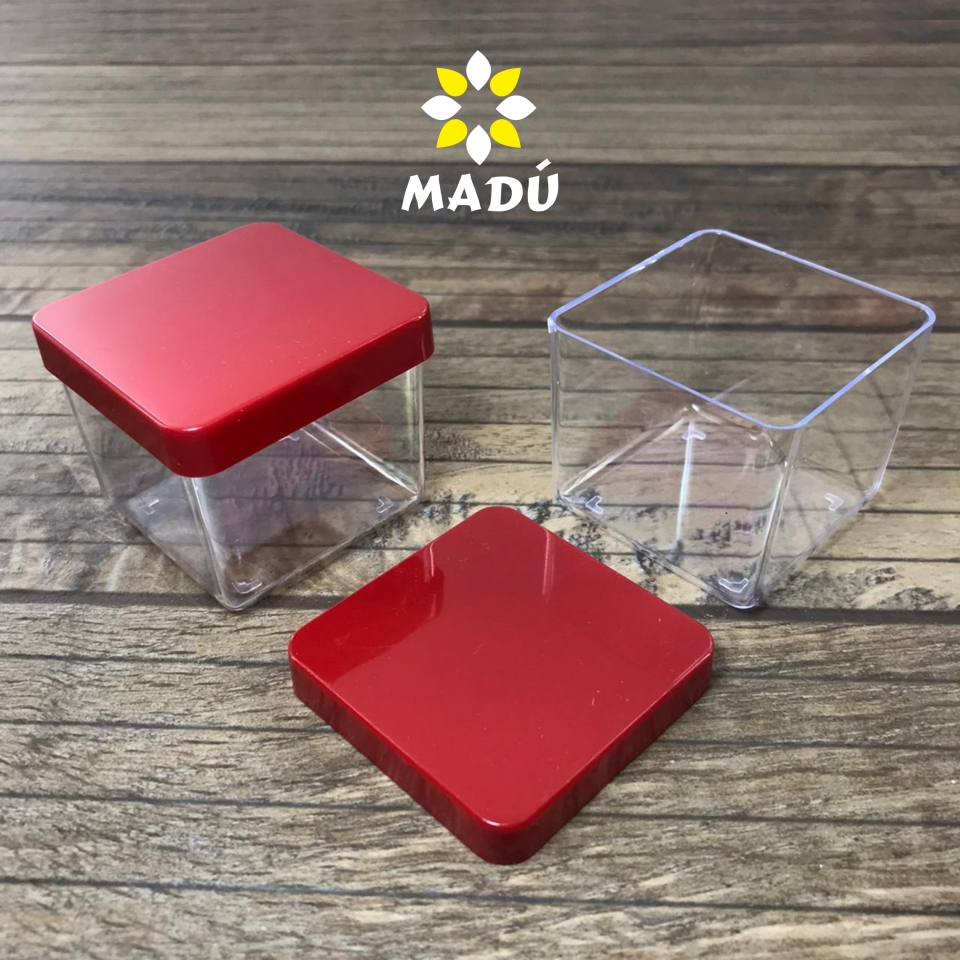 Caixa Acrílica 5x5cm - Tampa Vermelha