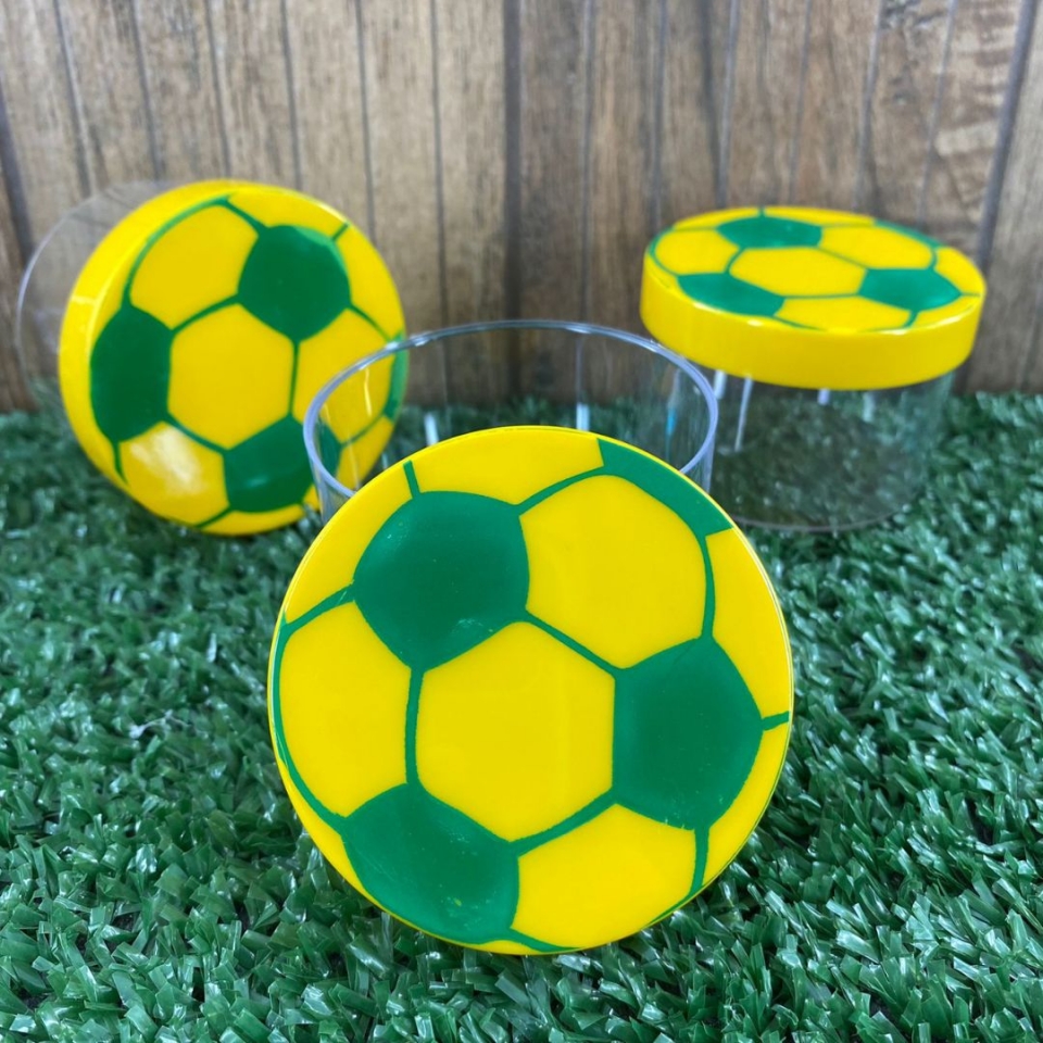 Pote Redondo em Acrílico 5x4cm - Futebol Amarelo/verde 
