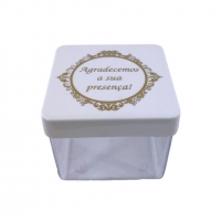 Caixinha Acrlica 6x6cm  Agradecemos a Sua Presena - Branca C/ Dourado