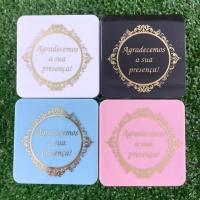 Caixinha Acrlica 6x6cm  Agradecemos a Sua Presena - Branca C/ Dourado